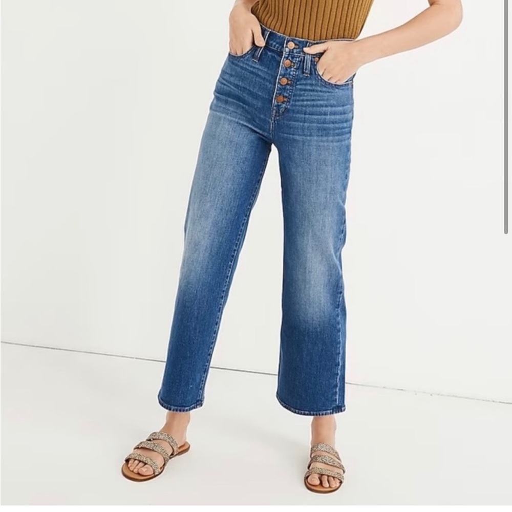 Madewell slim wide leg crop jeans in olympia wash size 28 button fly